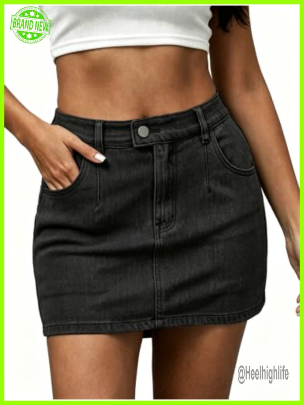 High Waist Stretchy Denim Skort Mini Skirt with Shorts